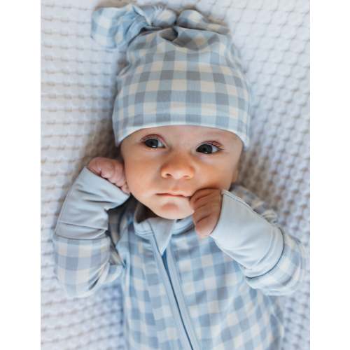 Blue Gingham Zipper Romper – In My Jammers