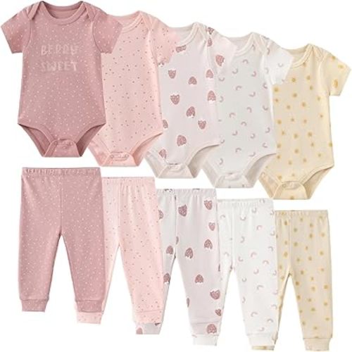 JELYLOVE 10 Pack Baby Boy Girl Bodysuits And Pants Sets New Born Outfits | classic baby pants set,easy to mix & match,100%cotton fabric,everyday wear,easy diaper changes,perfect for new parents