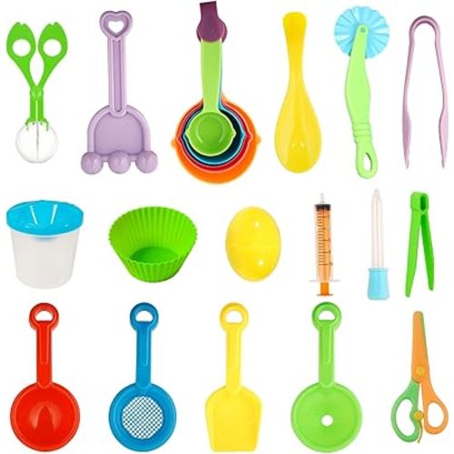 Hiawbon 20PCS Sensory Bin Tools, Sensory Sand Tools Set, Sensory Bin Filler, Fine Motor Skills Handy Scooper Set, Sensory Bin Accessories, Bin Scoops Plastic Tweezers Tongs Cups Scissors Clip