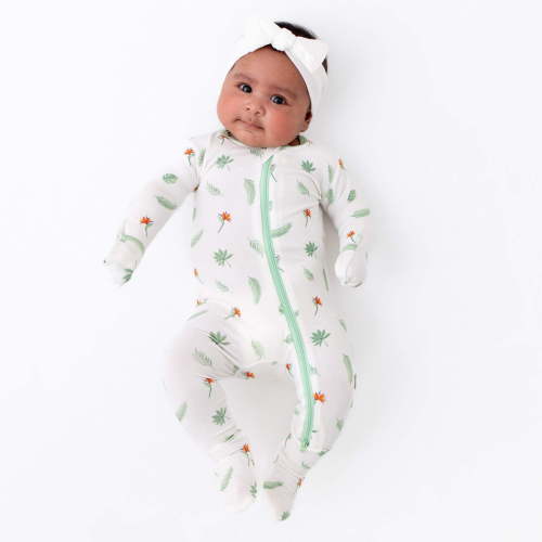Bamboo Little Soft Zippered Baby Footie Pajamas, Baby Clothes, Newborn Sleepers, Bamboo Viscose, 2-Way Zipper, Bird of Paradise