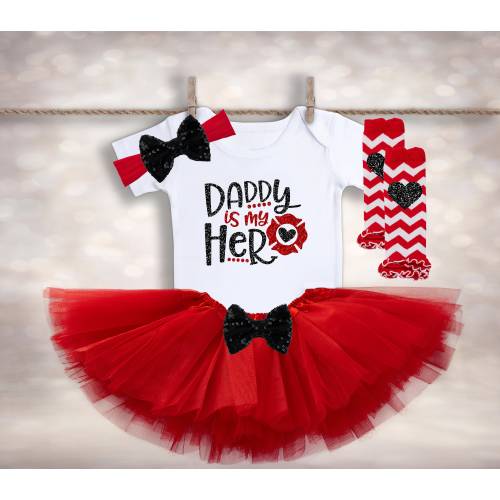 Daddy is My Hero - Fireman Tutu Outfit - Firefighter Baby - Baby Girl Tutu - Pregnancy Announcement - Baby Shower Gift for a New Dad