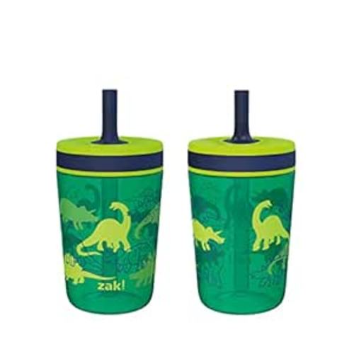 Zak Designs Kelso 15 oz Tumbler Set, (Dino Camo) Leak-Proof Screw-On Lid with Straw Made of Durable Plastic and Silicone, Perfect Cup Bundle for Kids (2pc Set)