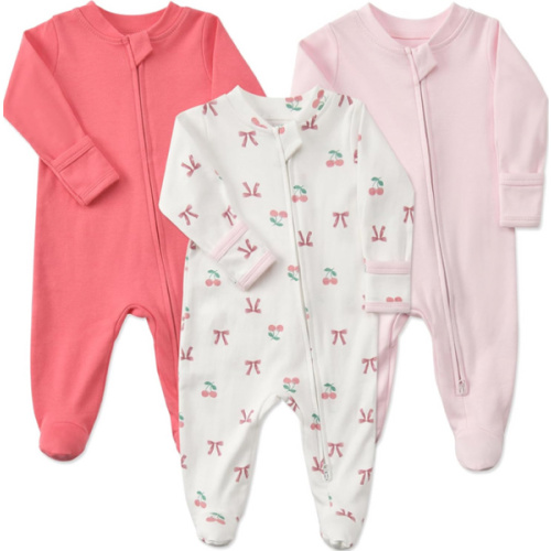 Aablexema Baby Footie Pajamas with Mittens - 3Pcs Infant Cotton Footed One Piece Sleepwear Outfits
