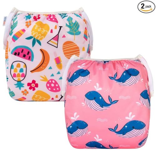 Baby Swim Diapers 2pcs Reuseable Washable & Adjustable for Swimming Lesson & Large Size for Baby Girl ZYK103-D118