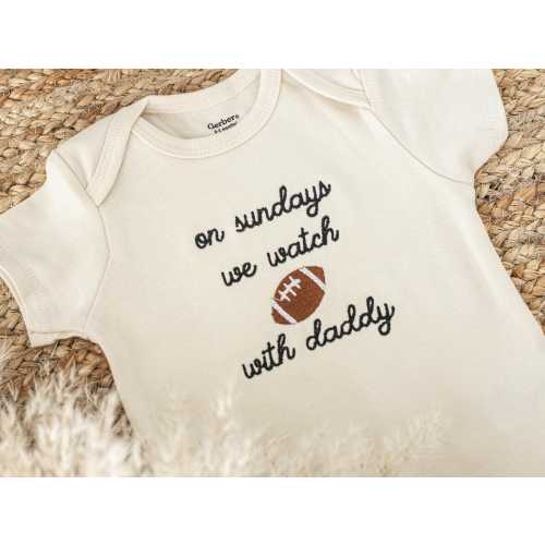 Embroidered On Sundays We Watch Football with Daddy Onesie®, Cute Infant Baby Outfit, Pregnancy Announcement Bodysuit Husband, ONSUN-C-97
