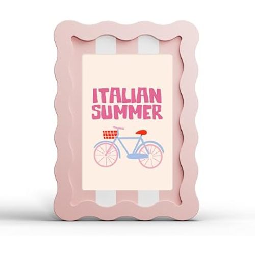 4x6 Picture Frame with Real Glass,Wavy Edge Wooden Photo Frame for 3.5x5,Cute Scalloped Picture Frame for Tabletop or Wall Hanging,Pink,1 Pack