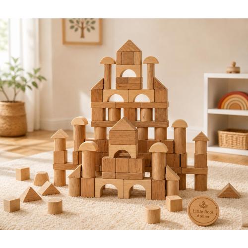 Handcrafted Wooden Building Blocks Set | Montessori Toy | Natural Wood | Open-Ended Play | ADHD Friendly Focus Game
