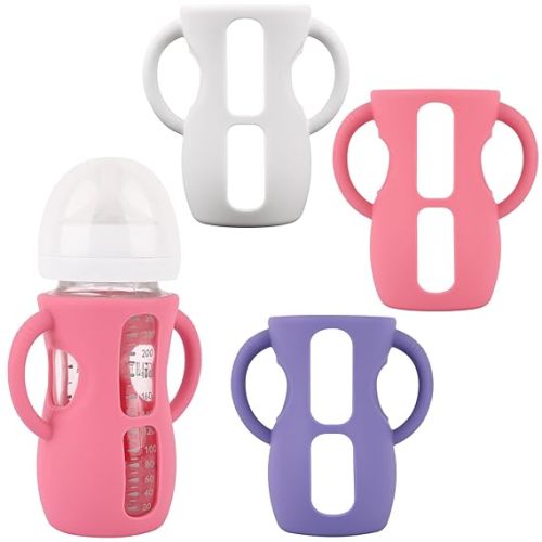 3 Pack Silicone Sleeves with Handles for Avent Natural Glass Baby Bottles, Anti Breakage Baby Bottle Holder, Compatible Philips Avent Glass Natural Baby Bottles 8 oz