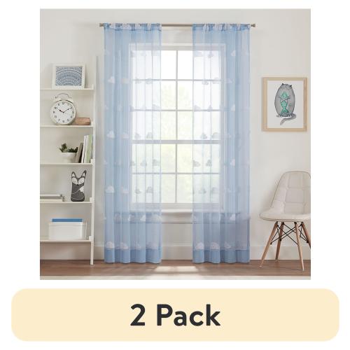 (2 pack) Your Zone Cloud Rod Pocket Sheer Single Curtain Panel, Blue Ash, 38" W x 84" L