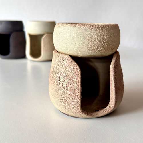 Unique Moon Texture Oil Burner – Handmade Stoneware Clay Ceramic Diffuser for Wax Melts & Oils