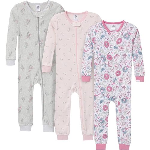 Gerber baby-girls Baby-girls 3-pack Snug Fit Footless One-piece Cotton Pajamas, 0-3 M