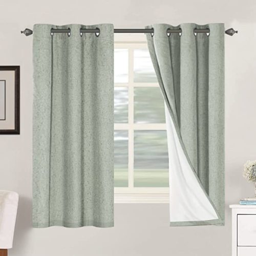 H.VERSAILTEX Primitive Linen Curtains 100% Blackout Curtain Drapes Burlap Fabric Curtains with White Thermal Insulated Liner, Grommet Top Drapes Living Room/Bedroom (2 Panels, 42 x 63 Inch, Sage)