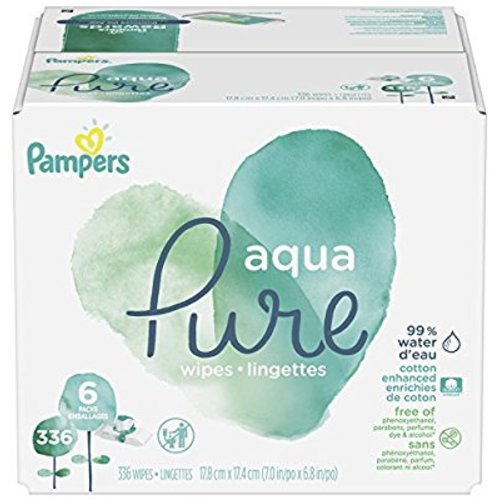 Pampers Aqua Pure 6X Pop-Top Sensitive Water Baby Wipes, 336 Count - 6 Pop-Top Packs, 336 Count