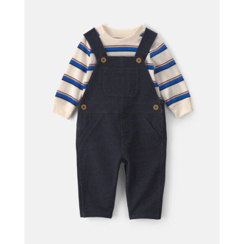 Baby Boy 2-Piece Striped French Terry Long-Sleeve Overall Set - Indigo/Cream | Carter's