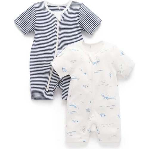 2 Pack Short Zip Romper Vanilla Nautical Pack - Purebaby | Maisonette