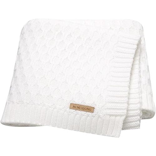 Neiwech Baby Blanket Boy Girl Knit Soft Swaddle Receiving Blankets for Newborn Nursery Infant Crib Stroller White 30 x 40 Inch