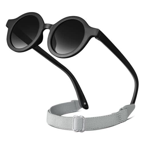 RIVBOS Baby Sunglasses Aviator Polarized UV400 TPE Strap Toddler RBK068 | Soft wrap frame with UV400 lenses and secure strap for infants, toddlers and newborns 0-18 months