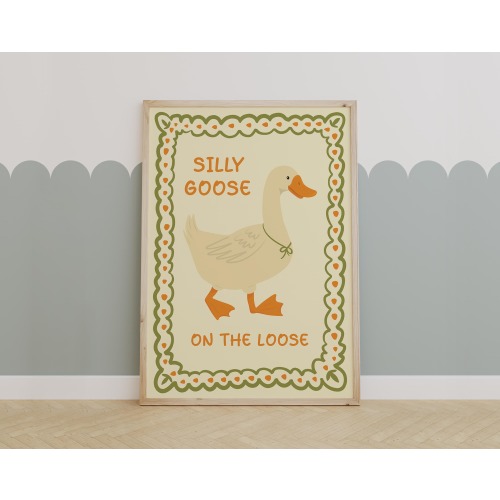 Silly Goose on the Loose Print, Wall Decor, Funny Wall Art, Quirky Wall Print, Nursery Art, Kids Wall Art, Trendy Wall Art