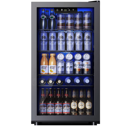 Simzlife 130 Can Beverage Refrigerator and Cooler with Glass Door for Home, 17.3 in D, 31.5 in H