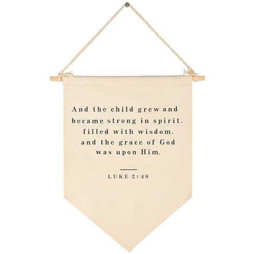 Christian Bible Verse Scripture Canvas Banner Pennant Sign Wall Decor Gift for Baby Boy Girl Kid Nursery Playroom Reading Room-Baby,Shower,Birthday Christmas Gift-and the Child Grew-15.6 H"x 11" W