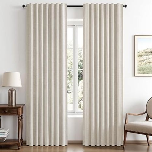 MIULEE 100% Blackout Linen Curtains for Bedroom 42 x 63 Inch Birch 2 Panels
