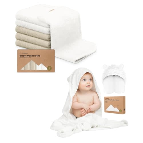 KeaBabies Baby Washcloths for Newborns, Kids and Baby Hooded Towel - Soft, Absorbent Bath Cloth and Face Washcloths - Hooded Towel for Infant & Toddlers
