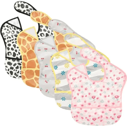 TSD Baby Bibs Waterproof Feeding Bibs 5pack Adjustable Mealtime Poctet Bib for Newborn Toddler Infant Easy Clean Durable Baby Essentials Shower Gift