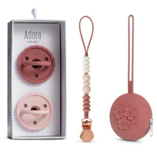 Adora Pacifier Gift Set – Silicone Pacifiers, Pacifier Clip & Travel Case – Newborn & Toddler Soothing Essentials, BPA-Free