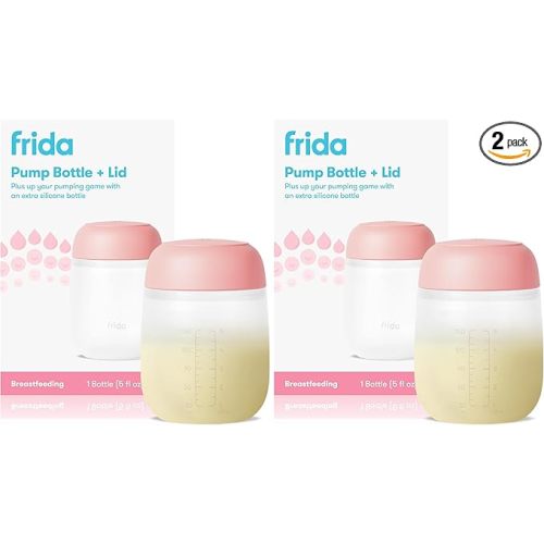 Frida Mom 2-in-1 Manual Breast Pump Silicone Bottle + Replacement Lid, Milk Collector for Breastfeeding, 5oz (Pack of 2)