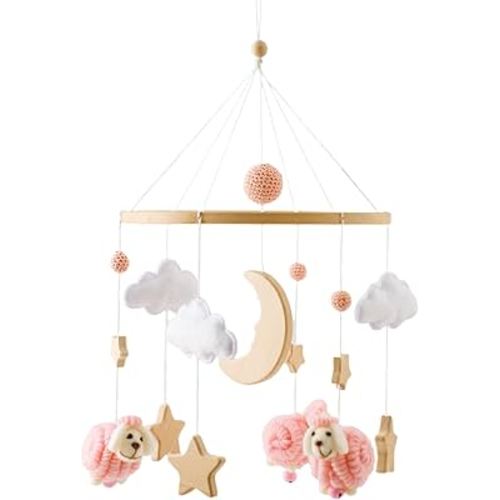Baby Mobile for Crib, Montessori Baby Crib Mobile for Boys Girls for Bassinet, Nursery Decor for Infant Bedroom Hanging, Baby Mobile Soothe Toys - Gender Neutral Baby Gift (Pink)