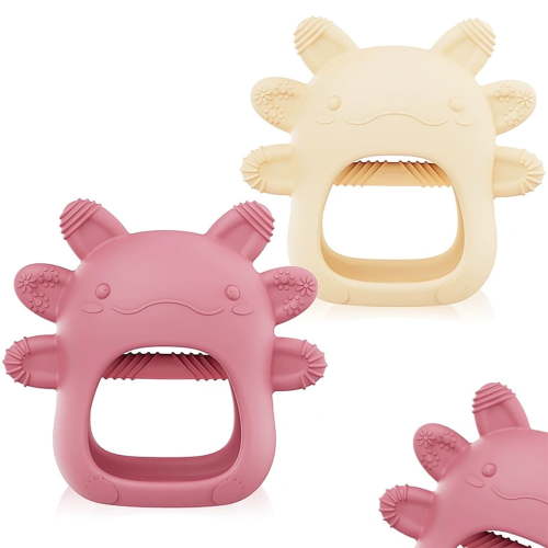 Smasener 2Pack Axolotl Shaped Baby Teething Toys for 0-6 6-12 Months, Food Grade Silicone Teething Gloves, Axolotl Shaped Hand Teether Baby Chew Toys, Silicone Axolotl Teether