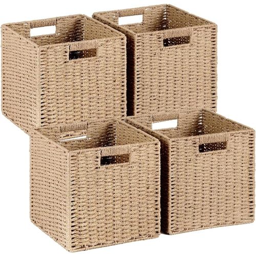 11-Inch Paper Rope Wicker Basket with Built-In Handles,4 Pack