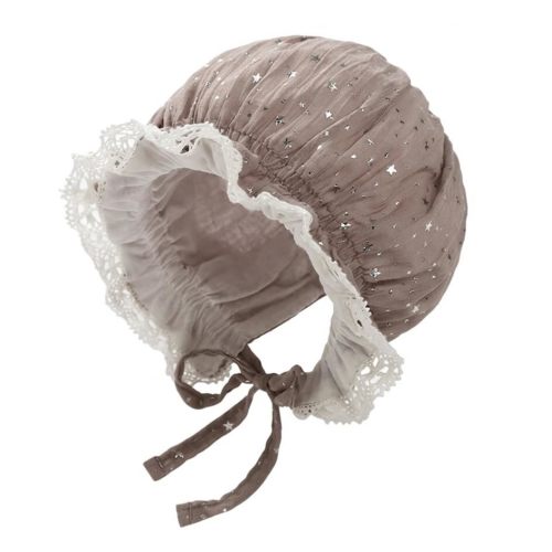Baby Girl Cotton Muslin Bonnet - Vintage Ruffle Lace Newborn Sun Hat Adjustable Chin