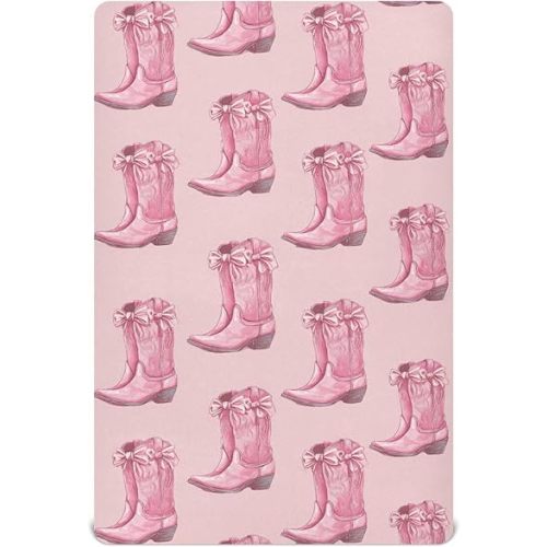 Western Cowgirls Boots Pinks Crib Sheets Soft Breathable Fitted Baby Crib Sheets Mattress Cover for Girls Boys, 52" x 28" x 9"