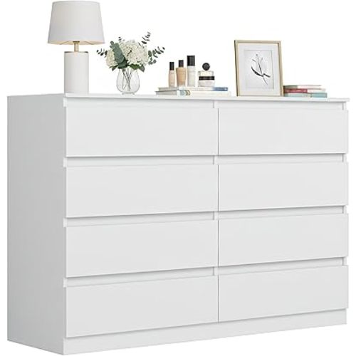 Spaco White Dresser for Bedroom,Modern 8 Drawer Dresser with Deep Drawer,Wide Storage Chest of Drawer for Closet,Wood Bedroom Storage Organizer Furniture,TV Stand for Living Room