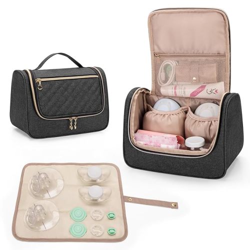 Luxja Wearable Breast Pump Bag (with a Waterproof Mat) Compatible with Momcozy and Elvie Breast Pump, Carrying Case for Wearable Breast Pump and Extra Parts (Patent Pending), Black
