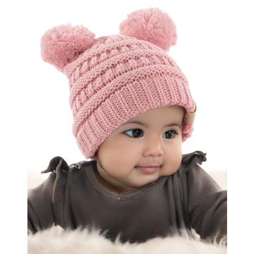 Funky Junque Exclusives Baby Infant Beanie Knit Warm Winter Pom Pom Skull Cap Hat