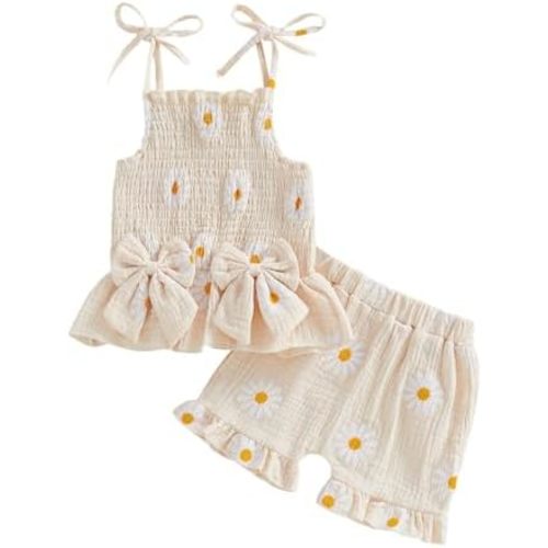 Kutterild Infant Baby Girl Summer Clothes Floral Halter Sleeveless Top Ruffle Shorts Cute Bow 2 Piece Outfits Set