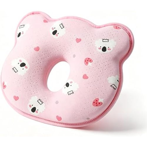 New Upgrade Baby Portable Memory Foam Donut Pillow,Cute Cartoon Bear Soft and Cozy Pillow, Breathable Bedding Set(PinkBear)