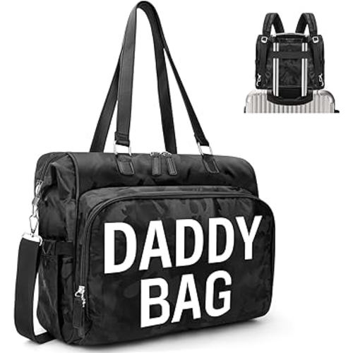 4 in 1 Convertible Daddy Bag Backpack, Camo Black Diaper Backpack for Dad and Mom, Father's Bag for Hospital with DADDY BAG Imprint, Baby Care Diaper Backpack & Tote with 14 Pockets