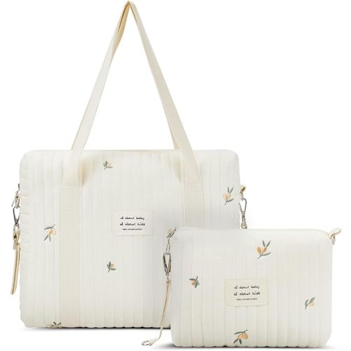 Paterr 2pcs Quilted Diaper Bag Tote Set Multifunction Cotton Maternity Hospital Bag Overnight Travel Handbag for Women Nurse(Olive Flower)
