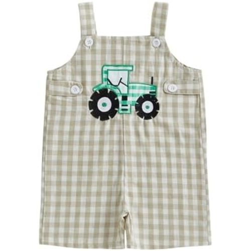 Muineobuka Baby Boy Tank Romper Toddler Boy Cute Embroidery Classic Plaid Sleeveless Jumpsuit Infant Summer Clothes