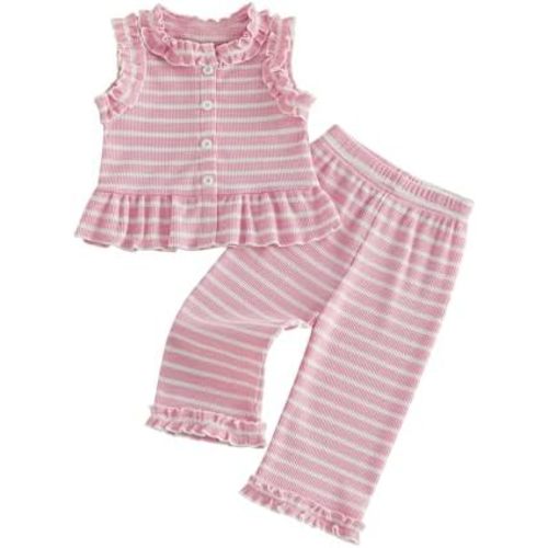 Kupretty Toddler Girl Clothes Ruffle Sleeveless Shirt Pants Set