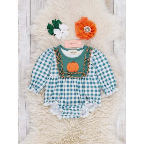 Pumpkin Patch Pines Embroidered Plaid Bubble