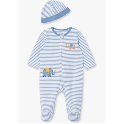 Little Me Baby Boy Clothes 2-Piece Baby Sleeper and Cap Set, 100% Cotton Footies Baby Essentials