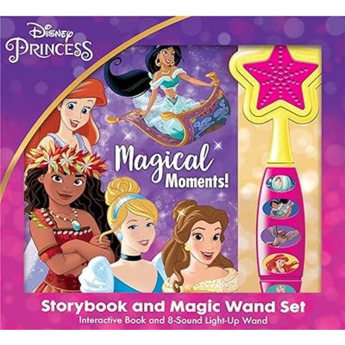 Disney Princess Moana, Belle, Cinderella, and more! - Magical Moments! Storybook and Magic Wand Toy Sound Book Set - PI Kids