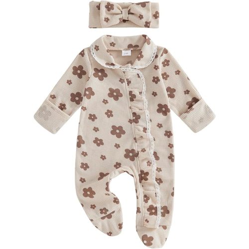 Newborn Baby Girl Fall Winter Outfits Clothes Knit Jumpsuit Ruffle Romper Newborn Coming Home Outfit for Baby Girl