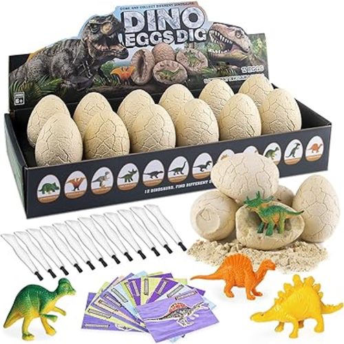 Dinosaur Eggs Excavation Kit - 12 Unique Eggs Dinosaur Toy, Science STEM Gifts for Boys Girls Age 6-12