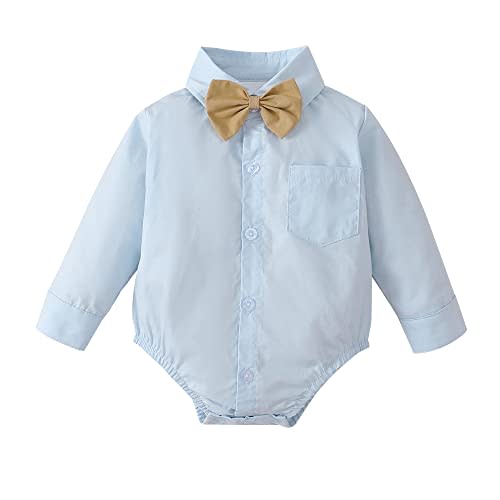 Yruiz Baby Boy's Button-Down Shirt Newborn Jumpsuit Long Short Sleeved One-Piece Gentleman Outfit