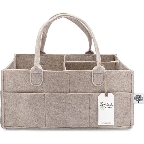 Parker Baby Co. Diaper Caddy - Nursery Storage Bin and Car Organizer for Diapers and Baby Wipes - Oatmeal, Large
